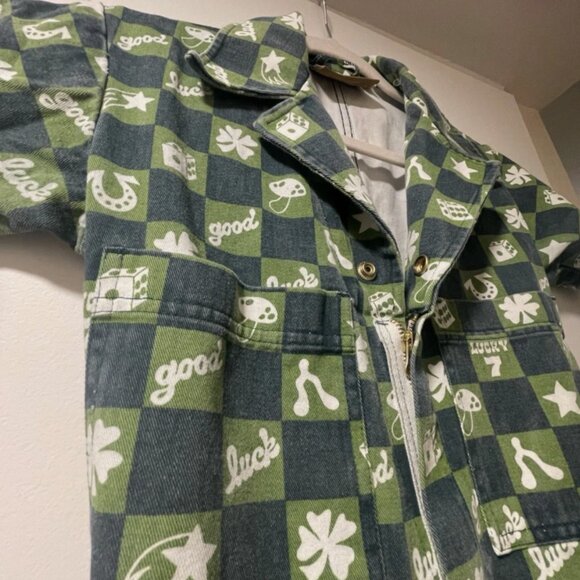 Big Bud Press Women's Jumpsuit size XXS Green Good Luck Shamrock Horseshoe Rare - Picture 5 of 8